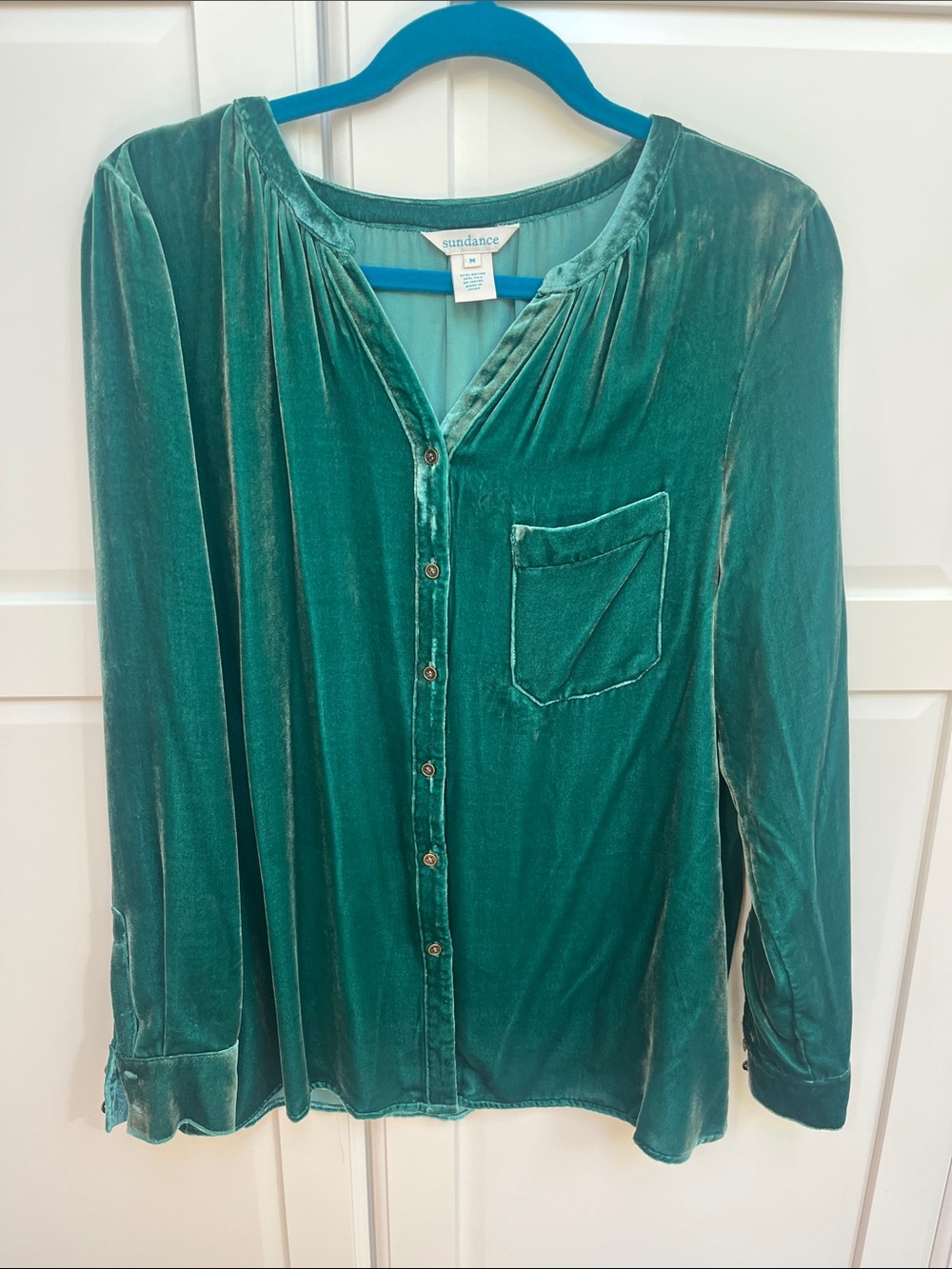 Sundance Teal Velvet Button-Down Blouse